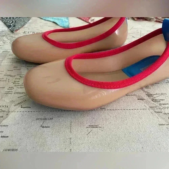 Mini Melissa Lance AD BEIGE/RED/BLUE Ballet Flats Size 7 - Picture 2 of 10